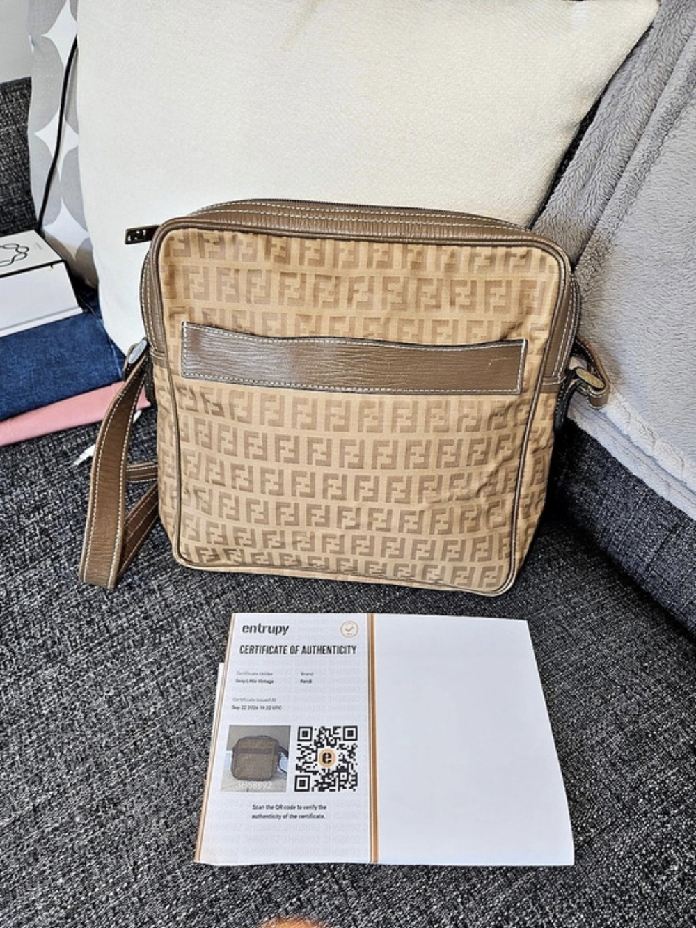 Fendi Monogram Crossbody Bag in Brown & Tan